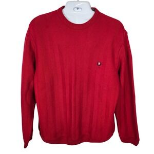 Chaps‎ Red Cotton Crew Neck Sweater Herringbone Knit Classic Menswear